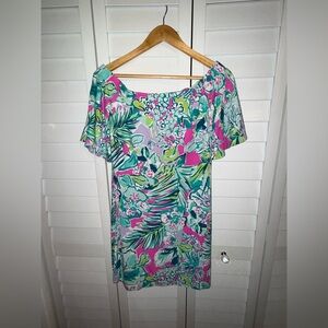 Lilly Pulitzer Floral Off-Shoulder Dress - Pink, Green, Blue